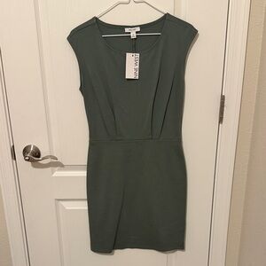 Nine West Olive Green Cap Sleeve Sheath Dress